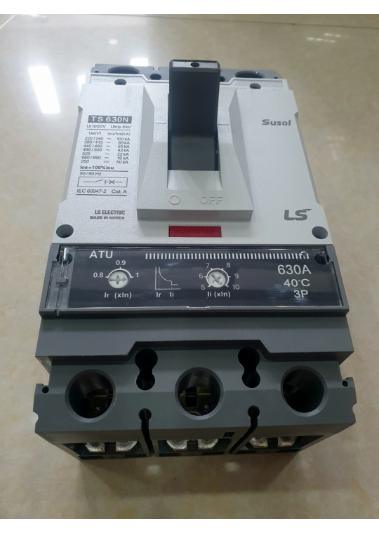 MCCB LS 3P 630A 65kA chỉnh dòng nhiệt 0.8->1.0 x In và dòng ngắn mạch 5->1.0 x In ( TS630N ATU630 )