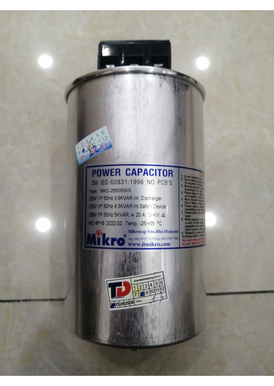 Tụ bù khô MIKRO 1P 5KVAr 250V ( MKC-255050KS )