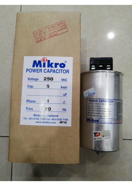 Tụ bù khô MIKRO 1P 5KVAr 250V ( MKC-255050KS )