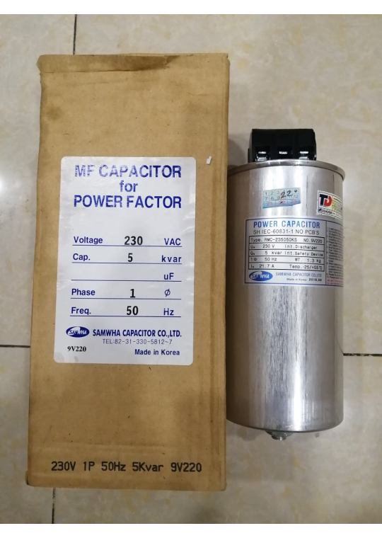 Tụ bù khô SAMWHA 1P 5KVAr 230V ( RMC-235050KS )