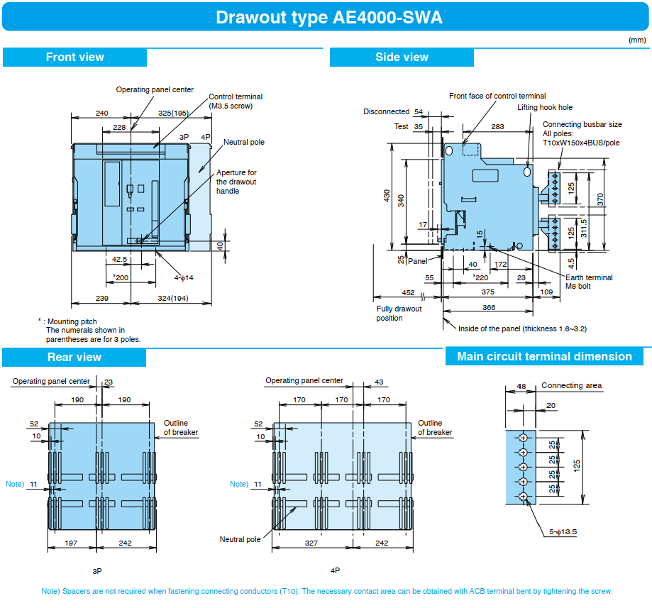 ACB MITSUBISHI 3P 4000A 85kA/100kA loại kéo rút ( AE4000-SWA ) 1
