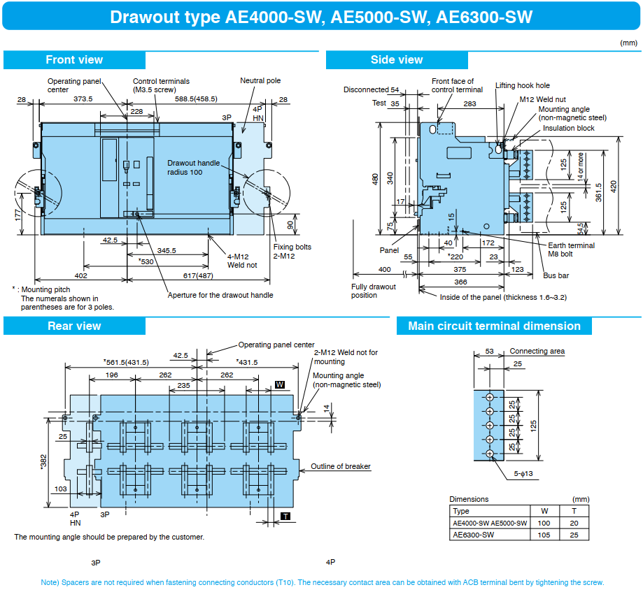 ACB MITSUBISHI 3P 6300A 130kA loại kéo rút ( AE6300-SW ) 1