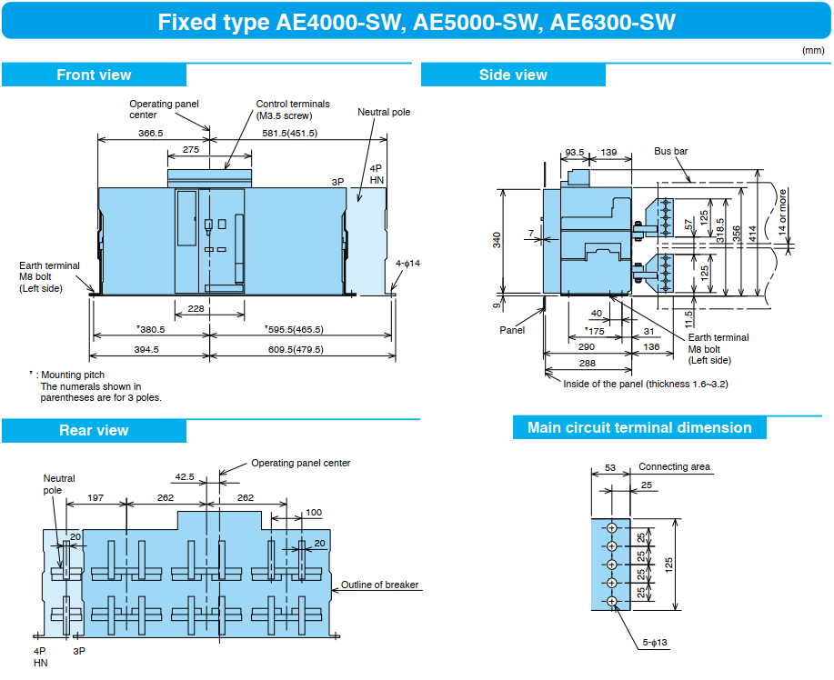 ACB MITSUBISHI 3P 6300A 130kA loại cố định ( AE6300-SW ) 1