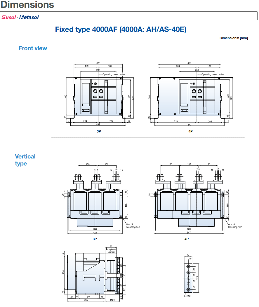 ACB LS 3P 4000A 85kA loại cố định có kèm phụ kiện ( AS-40E3-40V AH6 ) 1