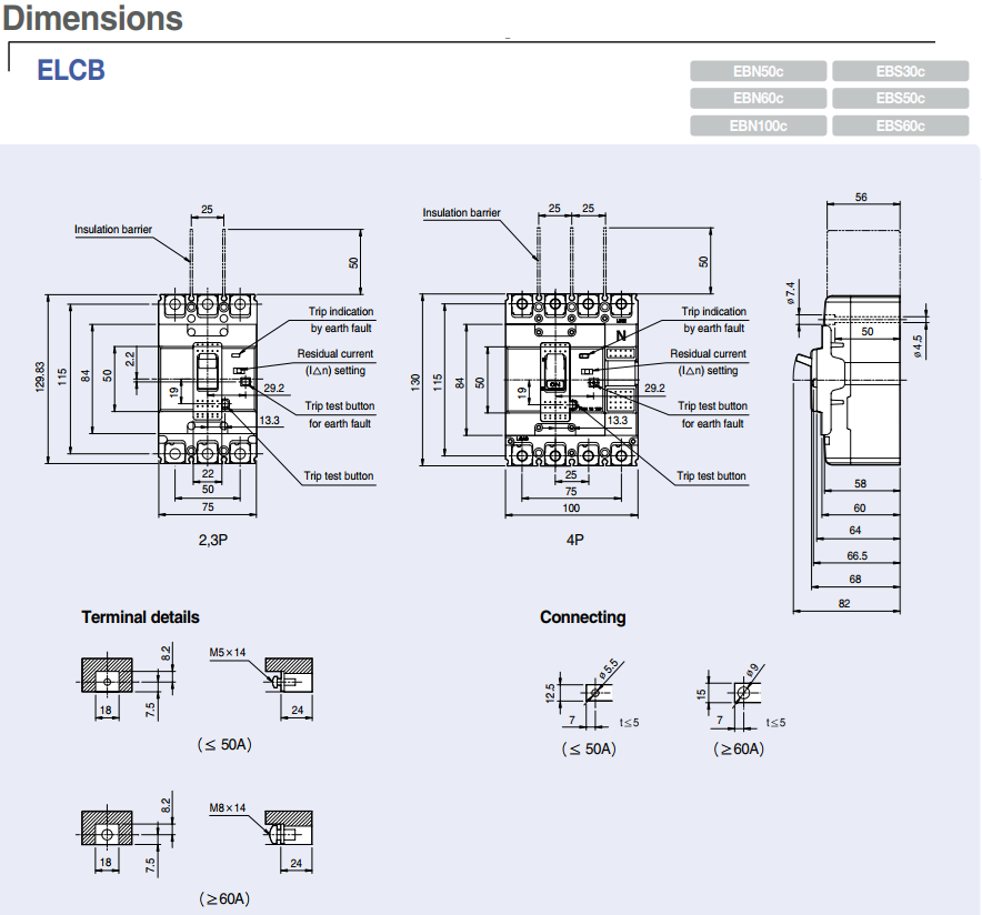 ELCB LS 3P 40A 14kA 30mA hoặc 1.2.500mA ( EBN53c ) 1