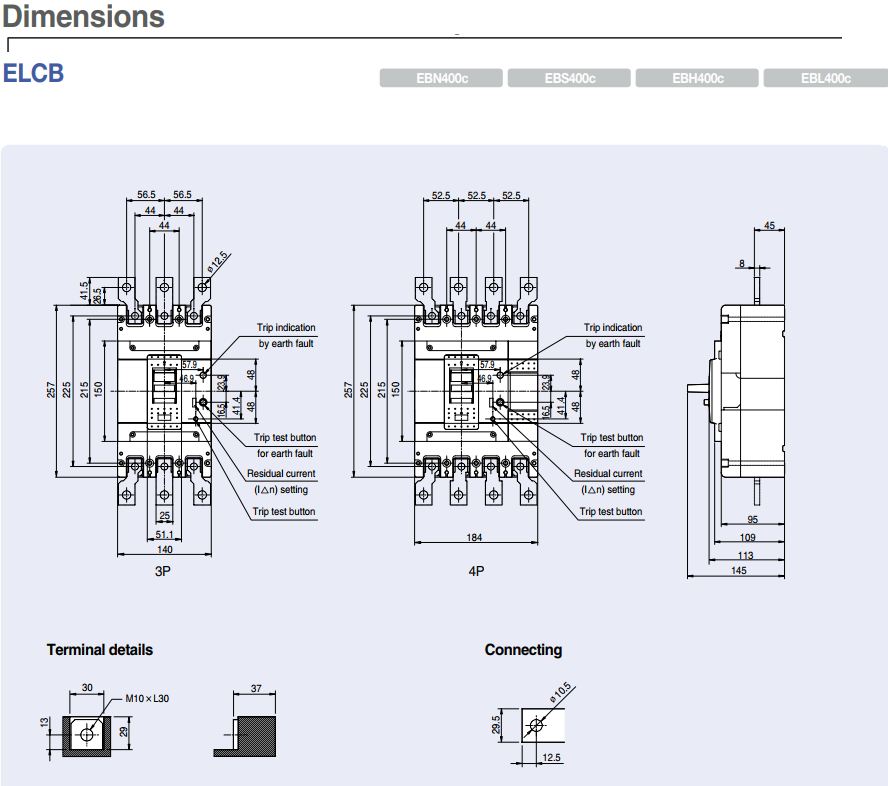 ELCB LS 3P 400A 37kA 30mA hoặc 1.2.500mA ( EBN403c ) 1