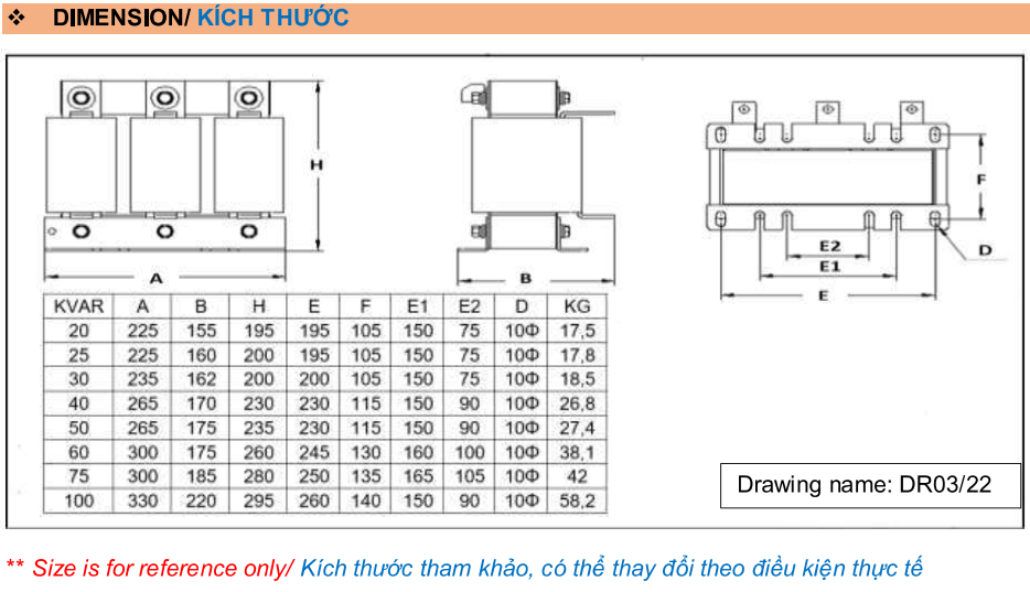 Cuộn kháng MASTER 3P 400V 7% sử dụng cho tụ bù 10KVAR 440VAC ( R07-440.010AS ) 1