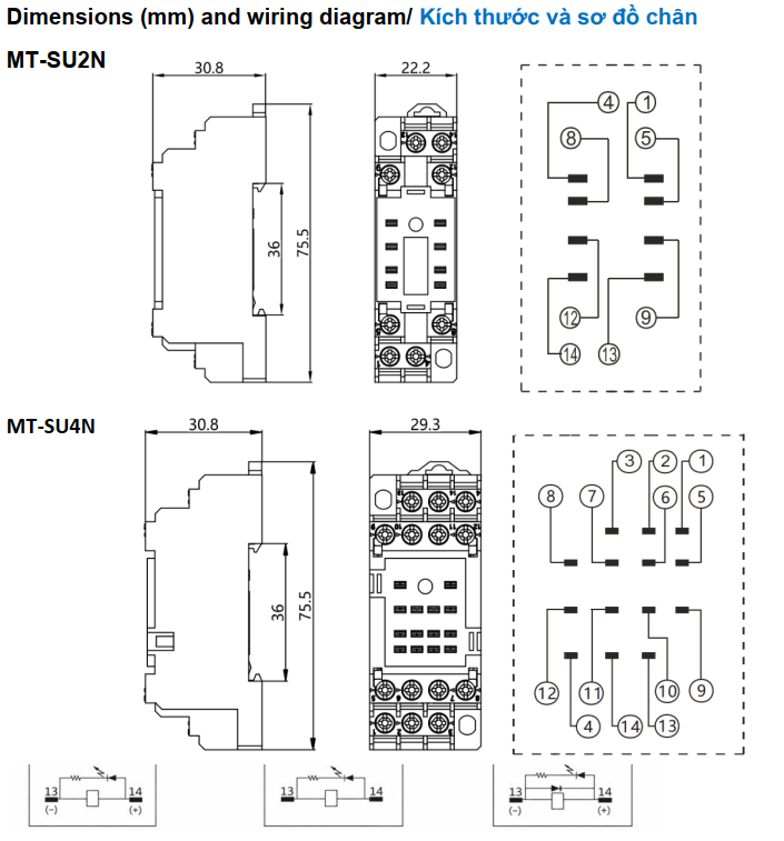 Đế relay trung gian Master MT-SU2N 8 chân 12A