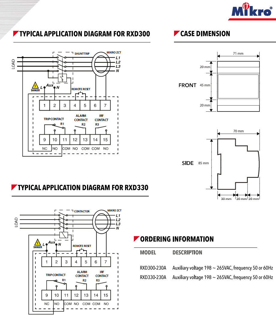 Rơ le bảo vệ dòng rò Mikro RXD300-230A