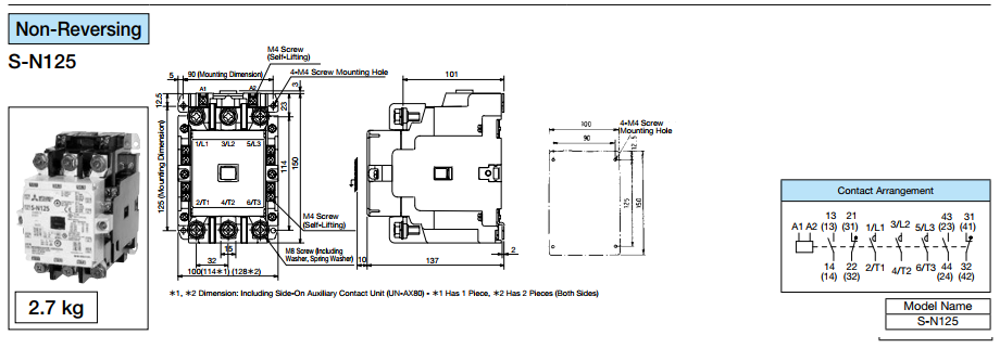 CONTACTOR MITSUBISHI 3P 120A ( S-N125 ) 1