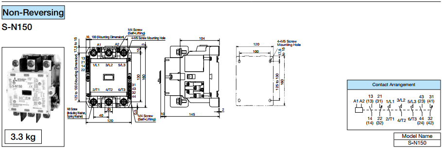 CONTACTOR MITSUBISHI 3P 150A ( S-N150 ) 1