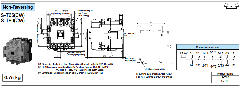 CONTACTOR MITSUBISHI 3P 65A ( S-T65 ) 1