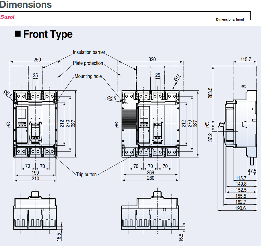MCCB LS 3P 1600A 70kA chỉnh dòng điện tử 7 bước từ 0.4~1.0 x In ( TS1600H ) 1