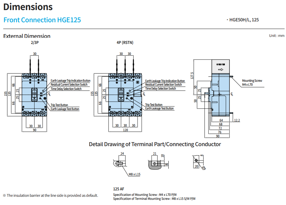 ELCB HYUNDAI HGE125S 2P 125A 65kA 1.3.5.1000mA