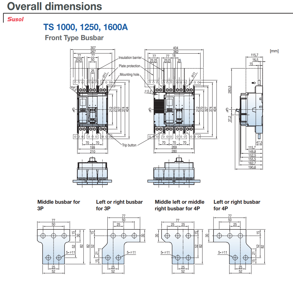 Thanh cái Busbar dùng cho MCCB 3P LS dòng Susol TS1000~1600