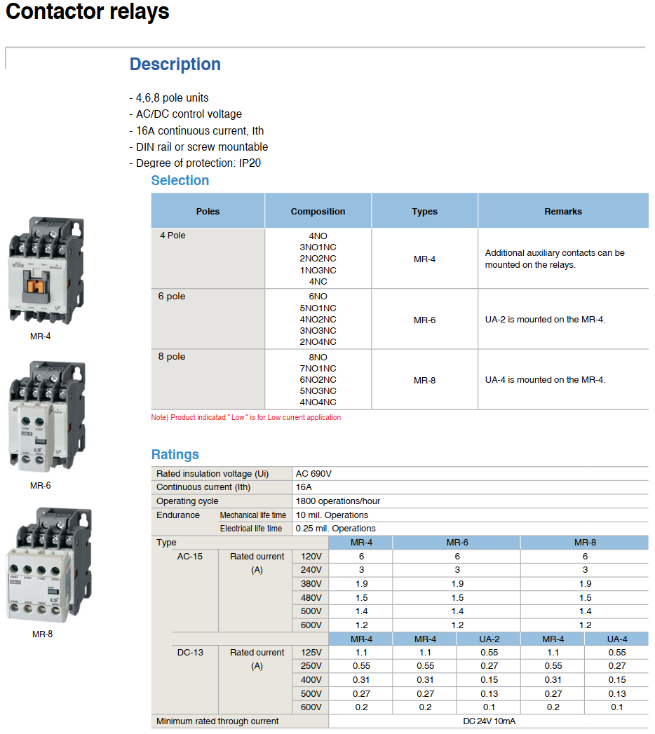 Contactor Relays LS MR-4 16A 2NO+2NC 220VAC