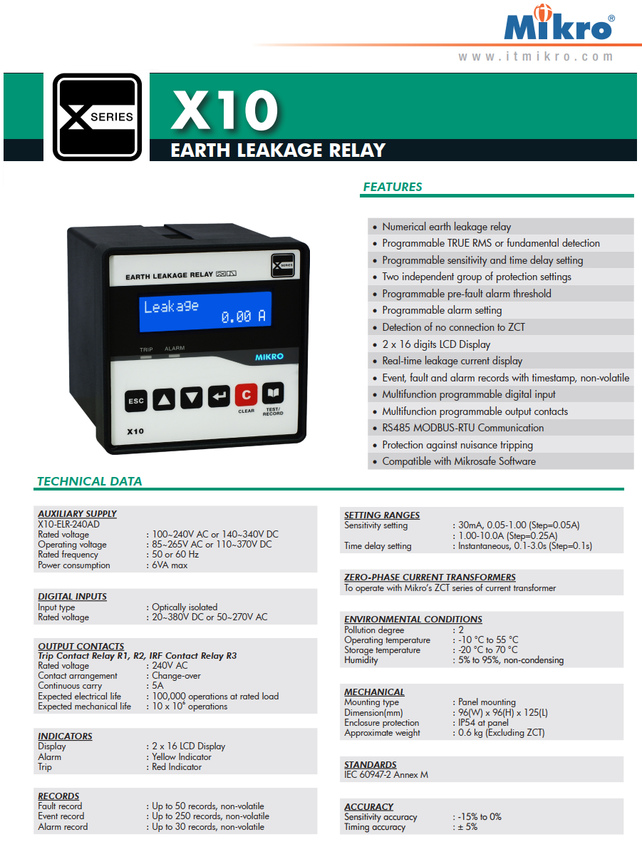 Rơ le bảo vệ dòng rò cao cấp Mikro X10-ELR-240AD