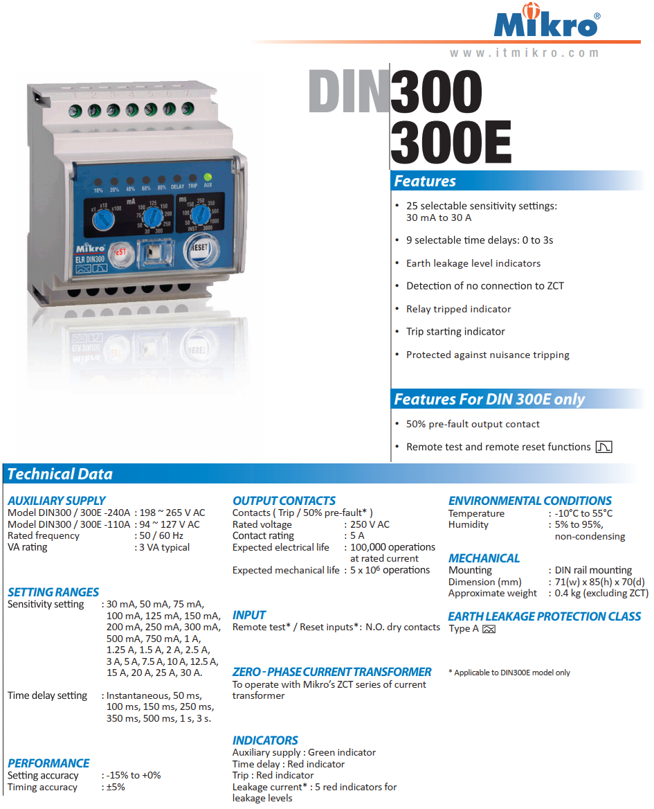 Rơ le bảo vệ dòng rò Mikro DIN300-240A