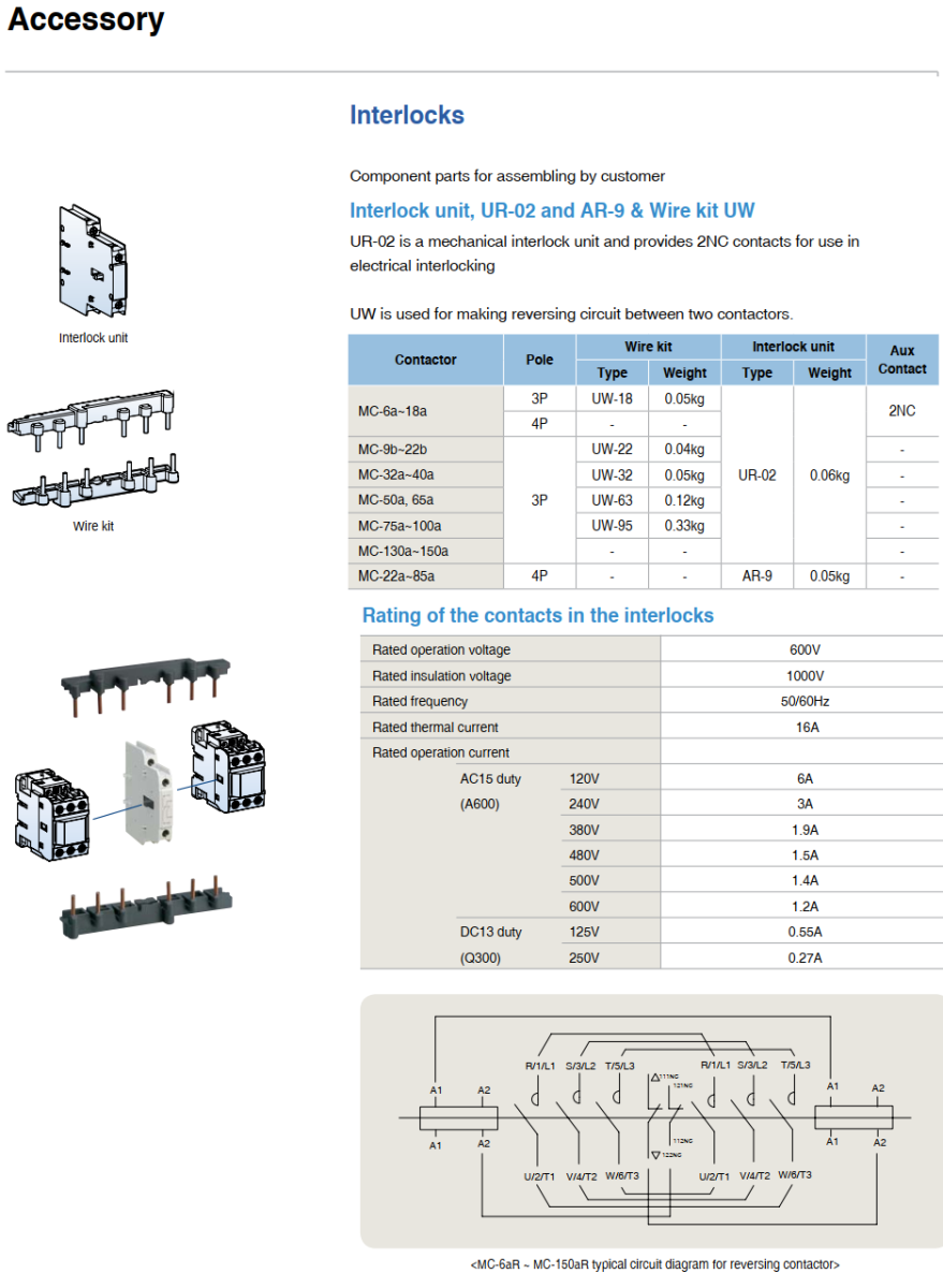 Khóa liên động cho 2 Contactor LS từ MC 6a~150a ( UR-2 )
