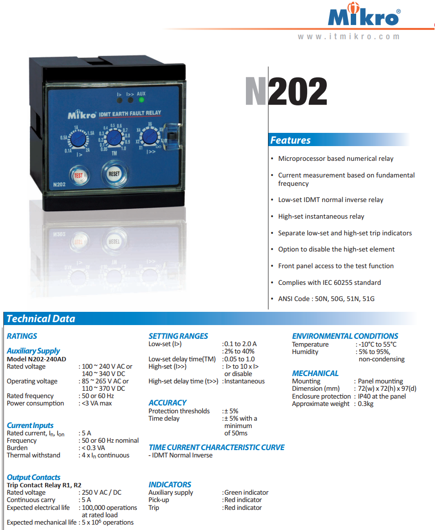 Rơ le bảo vệ chạm đất Mikro N202-240AD