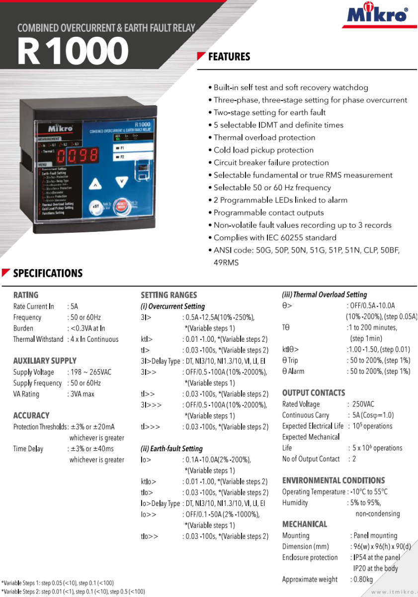 Rơ le bảo vệ kết hợp quá dòng và chạm đất Mikro R1000-230A