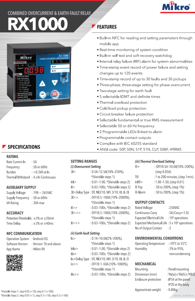 Rơ le bảo vệ kết hợp quá dòng và chạm đất Mikro RX1000-230A
