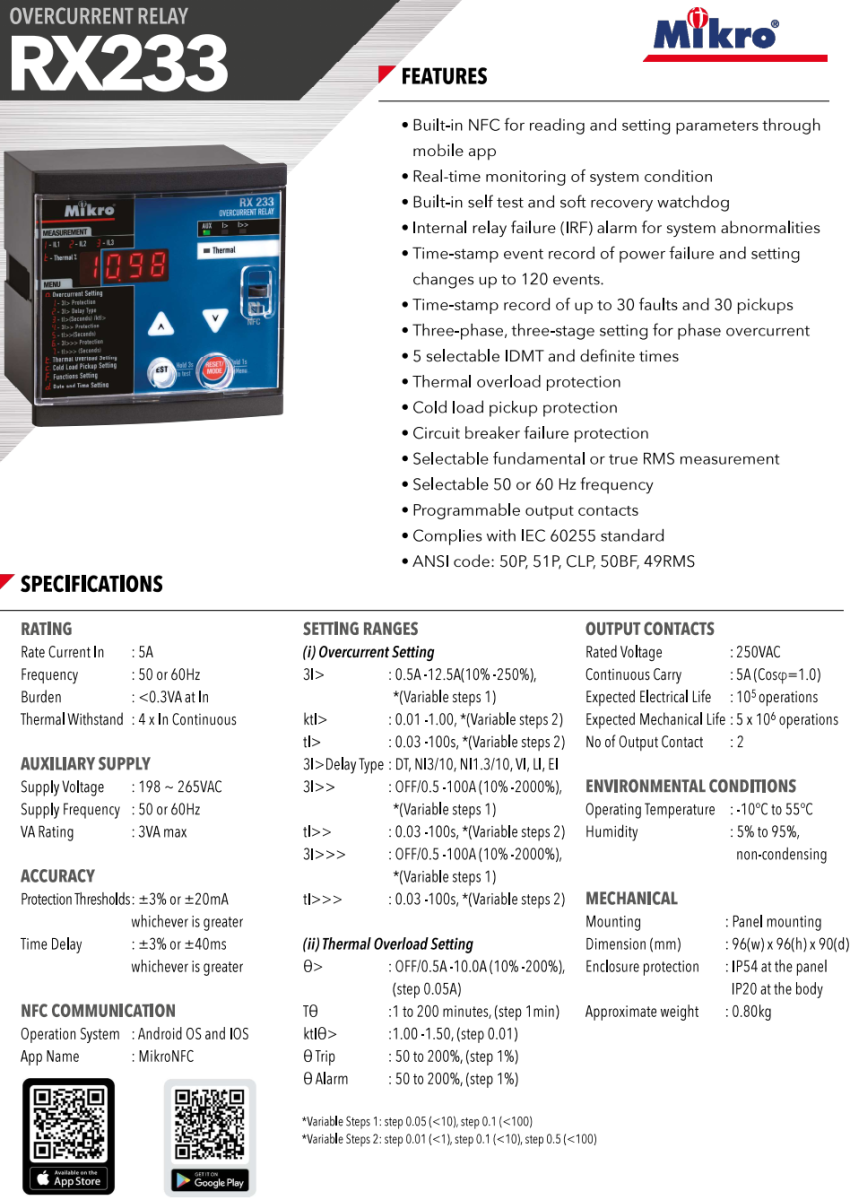 Rơ le bảo vệ quá dòng Mikro RX233-230A