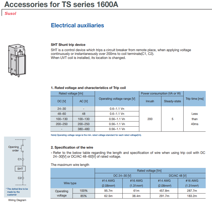 Cuộn ngắt Shunt trip coil LS cho MCCB dòng TS1000 ~ 1600 ( SHT )