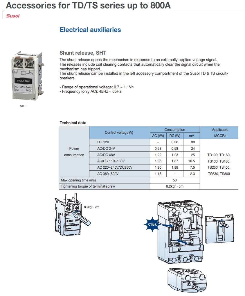 Cuộn ngắt Shunt trip coil LS cho MCCB dòng TD/TS 100 ~ 800 ( SHT )