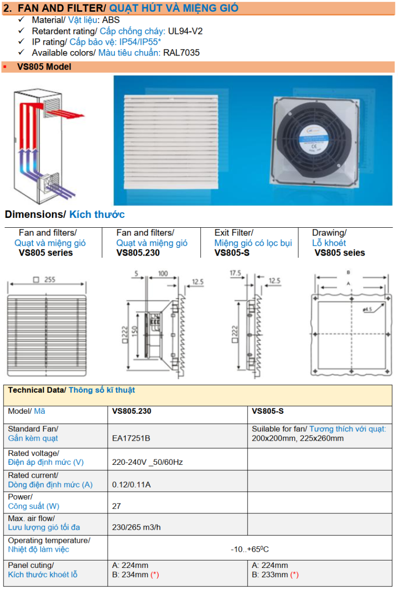 Miệng gió kèm lọc bụi có ron kín nước MASTER VS805-S