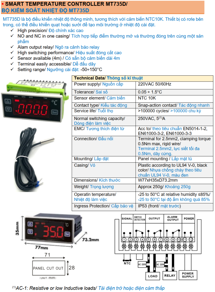 Bộ kiểm soát nhiệt độ thông minh MT735D Master
