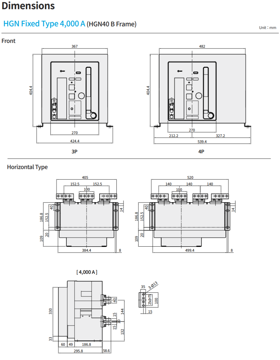 ACB HYUNDAI 3P 4000A 100kA loại cố định ( HGN40B3HM0C0S051Q )