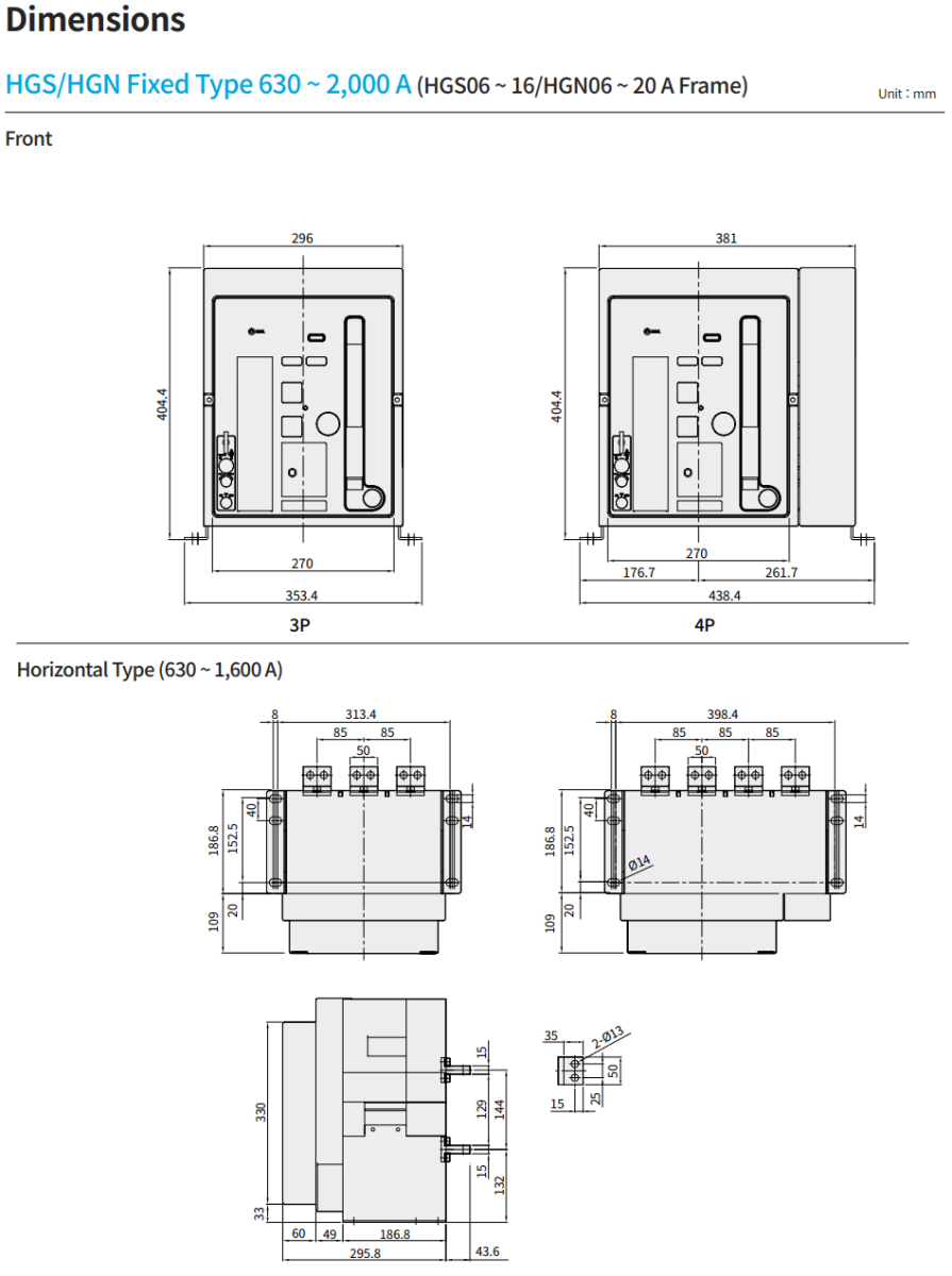 ACB HYUNDAI 3P 630A 65kA loại cố định ( HGS06A3H )