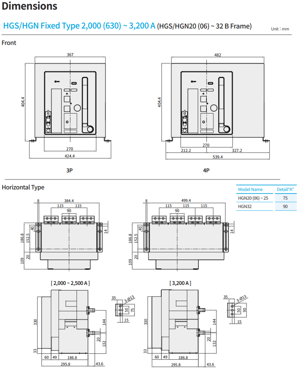 ACB HYUNDAI 3P 2000A 85kA loại cố định ( HGS20B3HM0C0S051M )