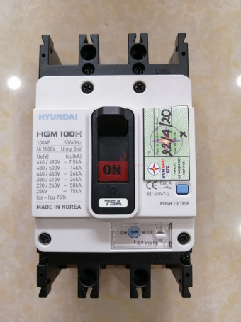 MCCB HYUNDAI 3P 75A 26kA ( HGM100H-F )