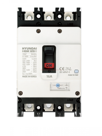MCCB HYUNDAI 3P 125A 38kA chỉnh dòng nhiệt 0.7~1.0*In ( HGM125H-FVP )