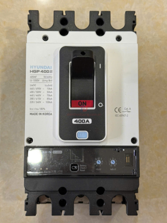 MCCB HYUNDAI 3P 400A 85kA chỉnh dòng điện tử 0.4~1.0*In ( HGP400S 3PENS )