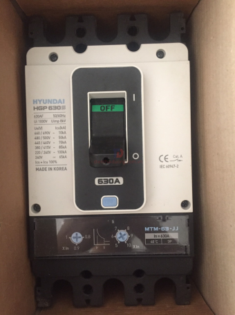 MCCB HYUNDAI 3P 630A 85kA chỉnh dòng nhiệt 0.8~1.0xIn và dòng từ 5~10xIn ( HGP630S-H )