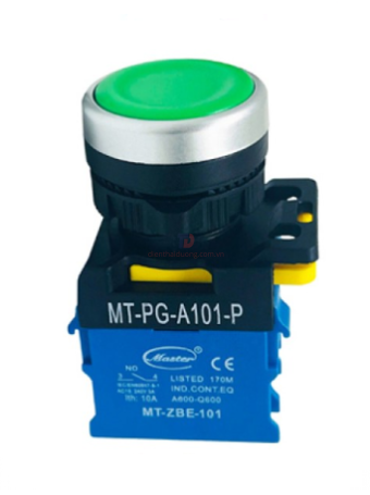 Nút nhấn ON MASTER màu xanh lá loại tự nhả viền mạ bạc ( MT-PG-A101-P )