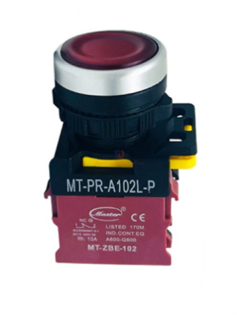 Nút nhấn OFF có đèn MASTER màu đỏ loại tự nhả viền mạ bạc ( MT-PR-A102L-P )