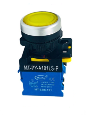 Nút nhấn RESET có đèn MASTER màu vàng loại tự giữ viền mạ bạc ( MT-PY-A101LS-P )