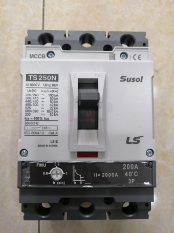 MCCB LS 3P 200A 50kA chỉnh dòng 0.8-0.9-1.0 x In ( TS250N FMU250 )