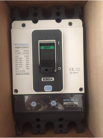 MCCB HYUNDAI 3P 630A 85kA chỉnh dòng nhiệt 0.8~1.0xIn và dòng từ 5~10xIn ( HGP630S-H )