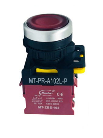 Nút nhấn OFF có đèn MASTER màu đỏ loại tự nhả viền mạ bạc ( MT-PR-A102L-P )