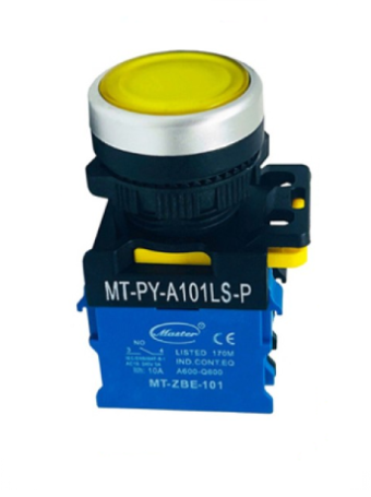 Nút nhấn RESET có đèn MASTER màu vàng loại tự giữ viền mạ bạc ( MT-PY-A101LS-P )